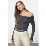 Trendyol Anthracite Asymmetric Collar Fitted/Fits Body Flexible Knitted Blouse Cene