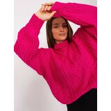 Fashion Hunters Women's Fuchsia Oversize Sweater with Turtleneck Cene