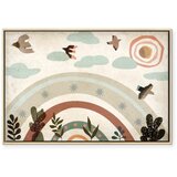 Slika - Rainbow and Sun Above - Birds in Subdued Colors Flying Among Clouds Above a Rainbow and Various Plants on a Light Backgr | shoptok.hr