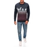Edoti Men's Christmas winter jumper with reindeer - navy blue and white Cene