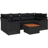 vidaXL 7-dijelni Vrtni Sofe Set s Jastucima Crna Poli Ratan Akacijski, Dvosjedna Vrtna Sofa sa Skladištem i Jastucima Crna Poli Ratan | shoptok.hr
