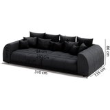 Ropez Črna raztegljiva sedežna garnitura iz rebrastega žameta 310 cm Vanessa – | Shoptok.si