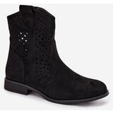Boto Openwork Women's Ankle Boots Flat Heel Black Amisna | Shoptok.si