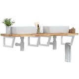  Zidna polica za umivaonik od čelika i masivnog bagremovog drva Smeđa 140 x 50 x 4 cm | Shoptok.si