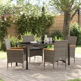 vidaXL set za obedovanje u vrtu od 5 dijelova s jastučićima sive poli ratana, vrtni stol crni 140x80x73 cm s kaljenim staklom | shoptok.hr