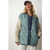 Happiness İstanbul Women's Water Green Cream Block-Colored Oversize Quilted Coat Cene
