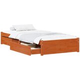 vidaXL Konstrukcija postelje s predalom 3 pcs Voskast rjav Borovina, (5000141813) | Shoptok.si