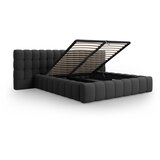 Micadoni Home Črna oblazinjena zakonska postelja s prostorom za shranjevanje z letvenim dnom 200x200 cm Mamaia – | Shoptok.si