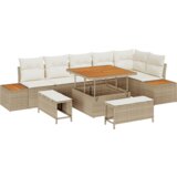 vidaXL Set od 9 dijelova Vrtne Sofe s Jastucima Bež Poly Ratan Akacija | shoptok.hr