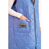 Kesi Włoski Women's quilted Plus Size vest with a hood zipped denim color | ePonuda.com