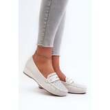 Kesi Women's loafers with an openwork pattern made of eco leather, dusty white Nassnema | Shoptok.si