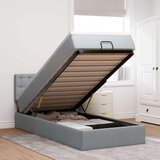 vidaXL Otomanski posteljni okvir z vzmetnico siv 100x200 cm blago | Shoptok.si