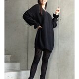  Black long oversized sweater with ruched sleeves Najeta | shoptok.hr