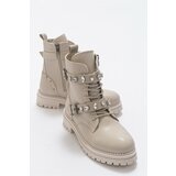 LuviShoes Cell Women's Beige Boots with Skin and Stones Cene