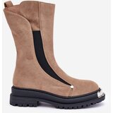 Boto Fleece-Lined Flat Heel Boots Beige Palimra | ePonuda.com
