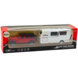  Metalni terenski avto za igro s kamp prikolico 1:32 - rdeče/belo | Shoptok.si