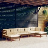 The Living Store Vrtna sedežna garnitura 7-delna z blazinami med. rjava borovina - Vrtna Sedežna Garnitura, (21476147) | Shoptok.si