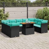  Vrtna garnitura - 10-dijelni set vrtnih sofa s jastucima crni od poliratana - Crna 1 | shoptok.hr