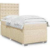 vidaXL Box spring postelja z vzmetnico krem 100x200 cm blago | Shoptok.si