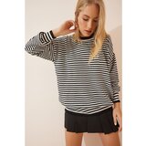Happiness İstanbul Women's Black White Striped Knitwear Sweater Cene