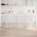 vidaXL Ograda za pse z vrati zložljiva 6 panelov bela 300cm topolovina | Shoptok.si