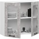 AKORD Oliwia Kuhinjska Vitrinska Omarica, 2 Vrata, Bela/Beton, (5000333110) | Shoptok.si