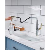 ELITE EDITION Moderna kuhinjska armatura nove generacije KF1013 | Izvlečna pipa futurističnega videza — Belo zlata | Shoptok.si