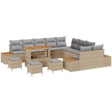 vidaXL 14-delni set vrtne sofe z blazinami Bež Poli Ratan Akacija, 4-delni set vrtne jedilnice z blazinami Bež Poli Ratan Akacija | Shoptok.si
