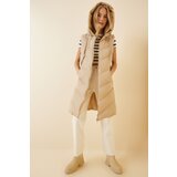  Women's Cream Hooded Long Inflatable Vest | shoptok.hr