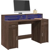  Radni stol s LED svjetlima smeđa boja hrasta 140x55x91cm drveni | shoptok.hr