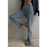 Madmext Blue High Waist Women's Jeans with Slits cene