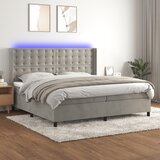 vidaXL Krevet box spring s madracem LED svjetlosivi 200x200 cm baršun Cijene