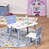 Otroška miza in stoli za otroke od 2 do 4 let v svetlo modri in beli barvi lesa, komplet 3 kosov, (20744987)
