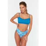 Trendyol Blue Floral Pattern High Waist Bikini Bottom Cene'.'