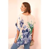 Kesi Włoski Women's cotton blouse with floral print and short sleeves beige | shoptok.hr