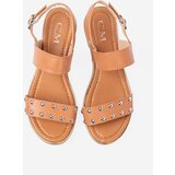 Shelvt Caramel flat sandals with silver studs | Shoptok.si