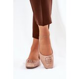 VINCEZA Lacquered Elegant Women's Ballet Flats With Decorative Detail Beige 17377 | Shoptok.si