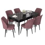 Hanah home set trpezarijski sto i 6 stolica nef black marble dusty rose | ePonuda.com