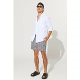 ALTINYILDIZ CLASSICS Men's White-Black Standard Fit Normal Cut Pocket Quick Dry Patterned Marine Shorts