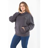 Şans Women's Plus Size Smoked Inner Raising Three Thread Hooded Sweatshirt Cene