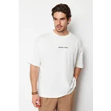 Trendyol Ecru Men's Oversize Fluffy Floral Printed 100% Cotton T-Shirt