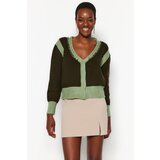 Trendyol Green Soft Textured Color Block Knitwear Cardigan Cene