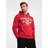 Ombre Men's college style printed kangaroo hoodie - red Cene