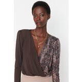 Trendyol Brown Color Block Double Breasted Knitted Body Cene