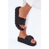 EVENTO Womens Foam Slippers On Platform With Buckle Black Viasara Cene