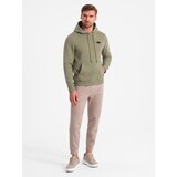 Ombre Men's kangaroo sweatshirt with hood and metal pin - olive | Shoptok.si