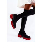 Kesi Women's Suede Boots Workers Black and Red Cheera Cene'.'