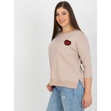 Fashion Hunters Beige blouse plus size with 3/4 sleeves and application Cene