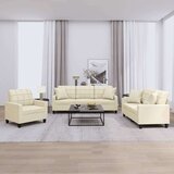 vidaXL Sedežna garnitura z vzglavniki 3-delna krem umetno usnje | Shoptok.si