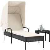 Maison Chic Ležalnik - Sončna ležalnik s streho in mizico črn poli ratan, (22042840) | Shoptok.si